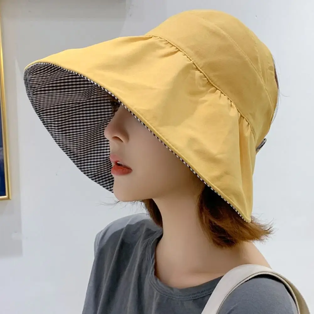 

Foldable Sunscreen Hat New Double Sided Cotton Sun Hat UV Protection Big Brim Empty Top Cap