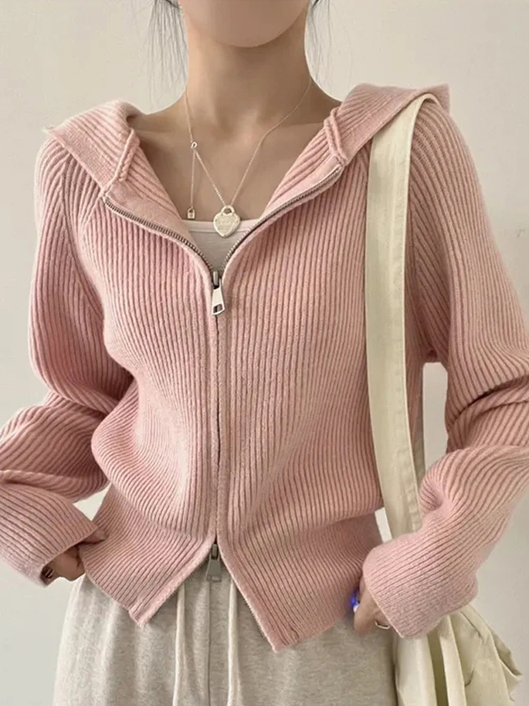 High-End Short Hood Sweater Outerwear Women Korean Sle Autumn and Winter Outdoor Temperament Lazy Long sleeve Knit cardigan...