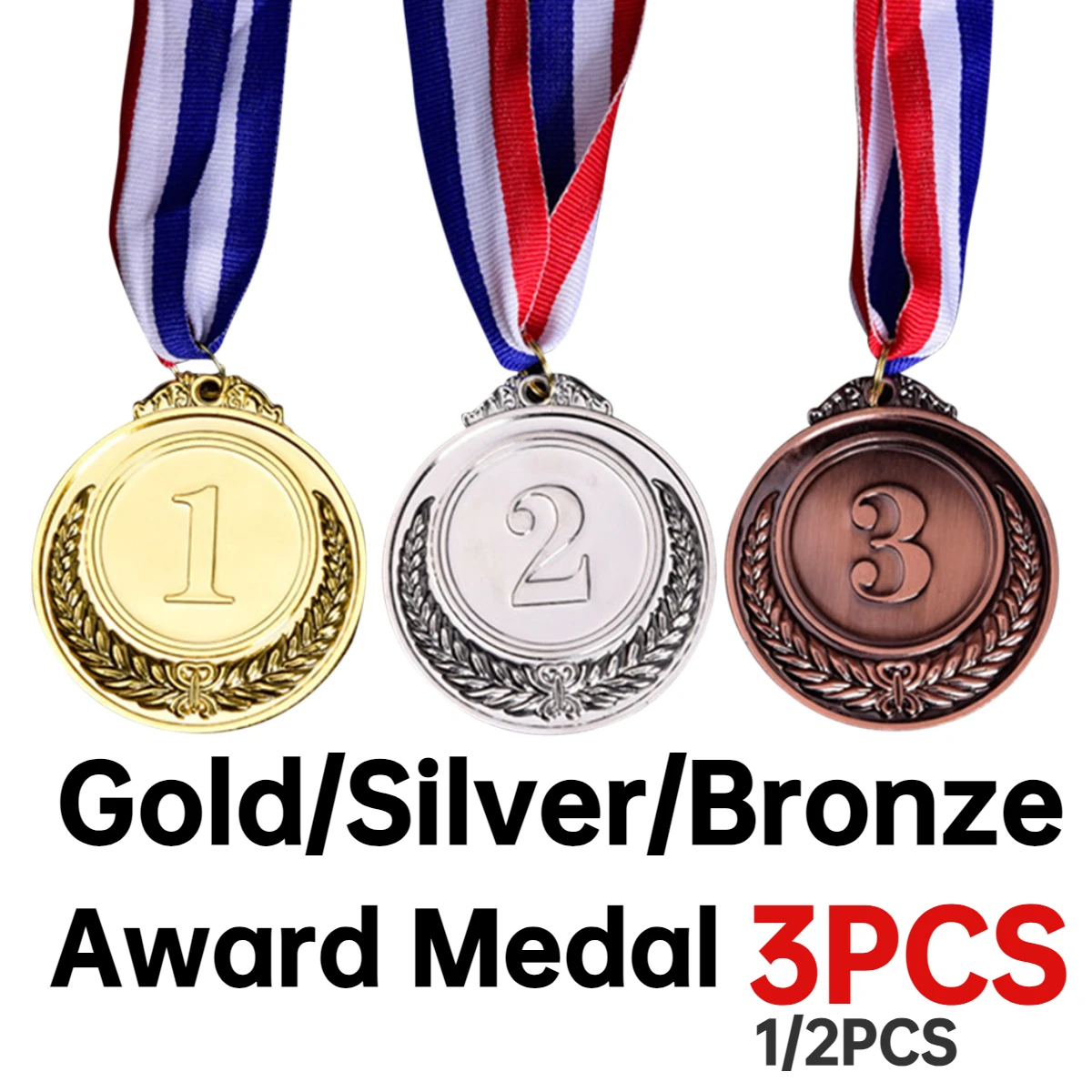 3/2/1PCS 2 Inches Gold Silver Bronze Award Children Medal Winner Reward Encourage Badge Competitions Prizes for Kids Games Toys