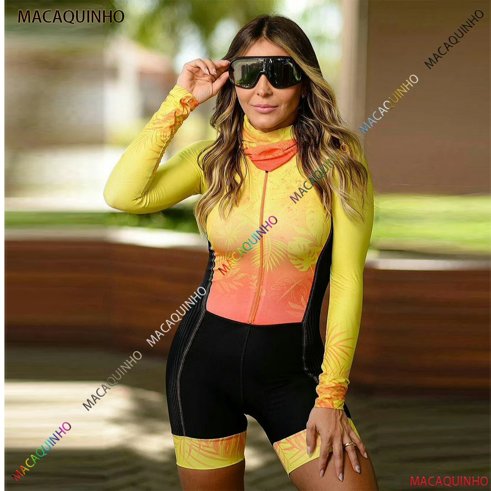 Macaquinho Kafit Women's Bike Cycling Jumpsuit  Long Clothes 2022 Yellow Cyclist Kit Free Shipping To Brasil Pedal Suit