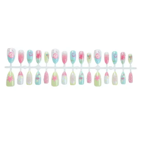 10 st handgjorda press-on naglar lyxiga 3D rosa körsbärs- och hjärta-lösnaglar med diamanter återanvändbara franska söta stil heltäckande tips 10 best sales designer press-on naglar - №10