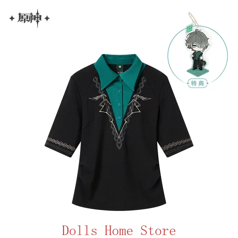 

Official Anime Genshin Impact Alhaitham Impression Series Cosplay Costume Fake Two-Piece Knit Sweater Short Sleeve Casual Top