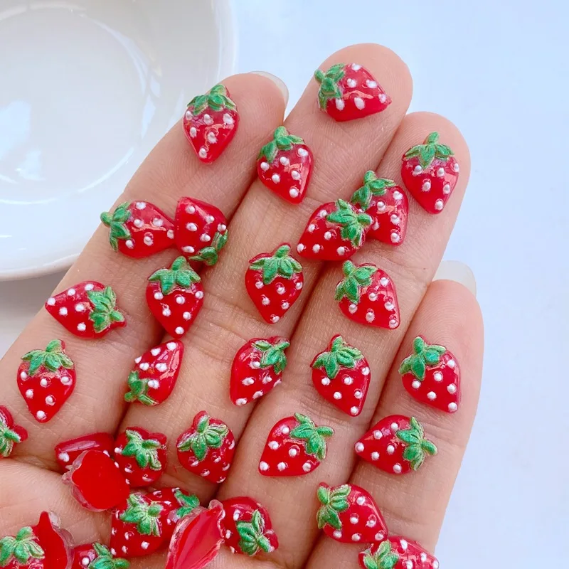 50Pcs New Cute Mini 7*11mm Strawberry Resin Figurine Crafts Flatback Ornament Jewelry Making Manicure Hairwear Accessories