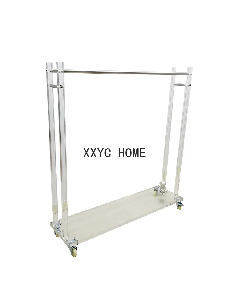 

Clothing Store Display Stand Floor Acrylic Stainless Steel Double Row Hanging Middle Island