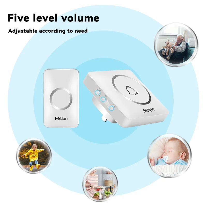 Meian Wireless Doorbell Welcome Chime Waterproof 300M Long-range Remote LED Flash 60 Songs Dingdong Security Alarm