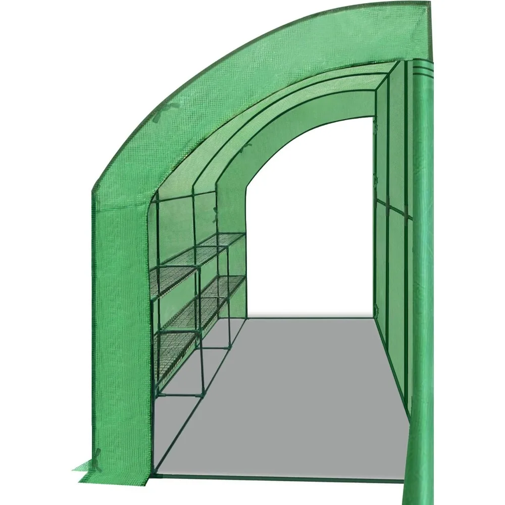 

Large Walk-in Wall Greenhouse 10x5x7'H w 3 Tiers/6 Shelves Gardening with Two Door (Green)