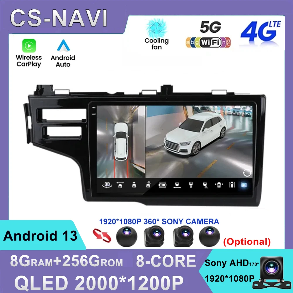 

Android 13 Car Radio Carplay Auto GPS For Honda Jazz 3 2015 - 2020 Fit 3 GP GK 2013-2020 QLED Multimedia Video Player Navigation