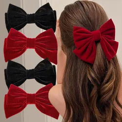 Forcina per capelli con fiocco in velluto nero rosso elegante fermaglio per capelli a farfalla Vintage Light Luxury Premium Feel anello per capelli coda di cavallo treccia Barrette