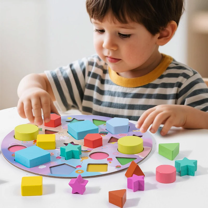 Blocchi di abbinamento di torte geometriche in legno Montessori Forma Ordinamento Puzzle Apprendimento prescolare Gioco educativo Giocattoli Regali per bambini