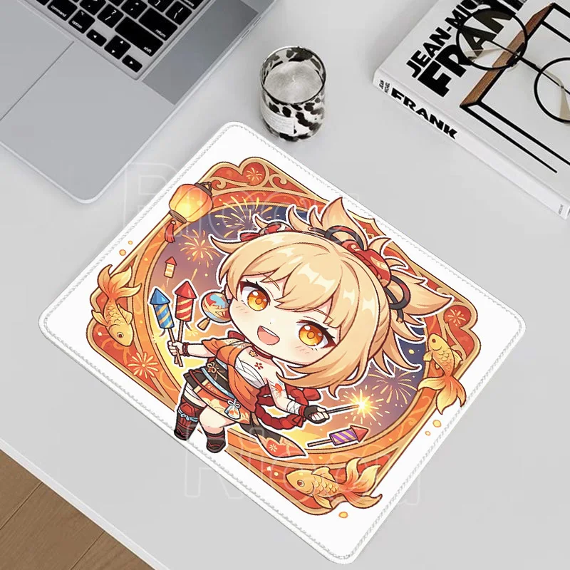 

New Genshin Impact Desk Mat Gamer Mousepads Kawaii Mouse Pad Anime Cute Girl Yoimiya Small Mousepad for Computer 20x25cm 18x22cm