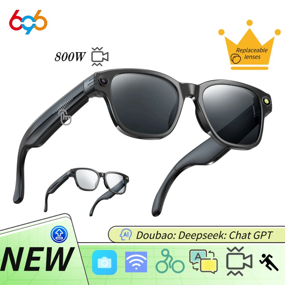 

Умные очки с искусственным интеллектом, камера высокой четкости, видеорегистратор, солнцезащитные очки для мужчин и женщин, беспроводной Bluetooth-вызов, защита синего света