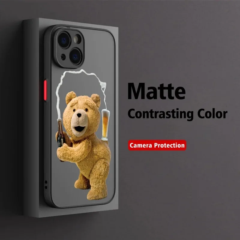 Funny Cartoon Teddy Bear Phone Case For iPhone 16 15 14 13 12 11 Pro Max Mini X XS XR SE 7 8 Plus Hard Transparent Cover Fundas view 3