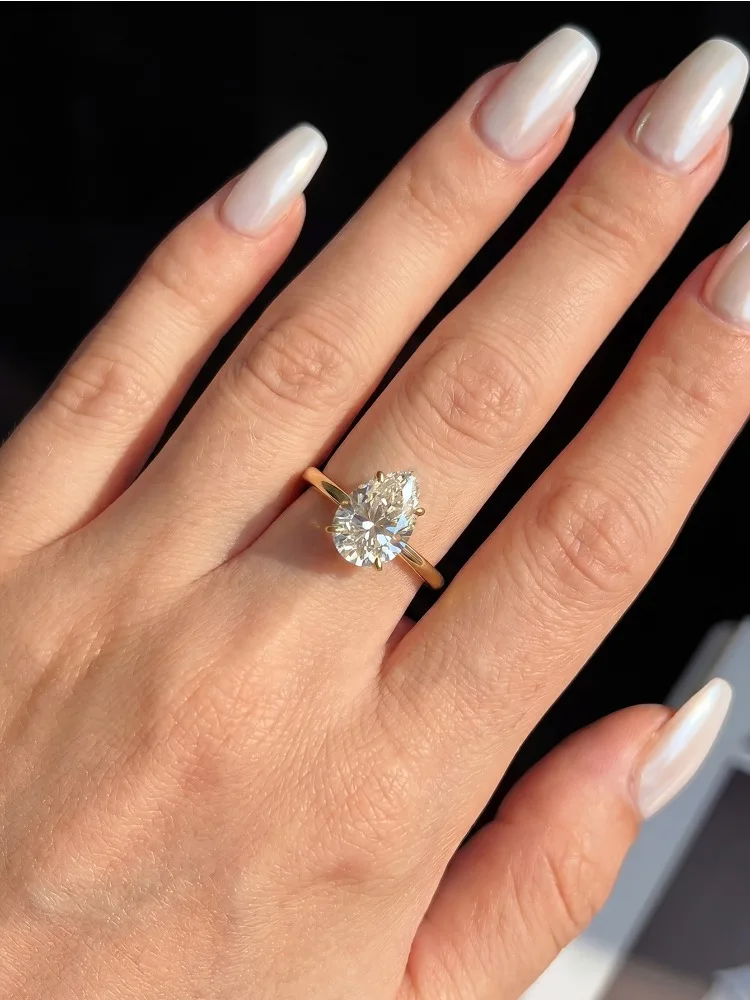 Luxuriöser 1CT zertifizierter Moissanit-Diamant Luxus-Wassertropfen-Verlobungsring für Damen Hochzeits-Schmuck von hoher Qualität – Detail 4