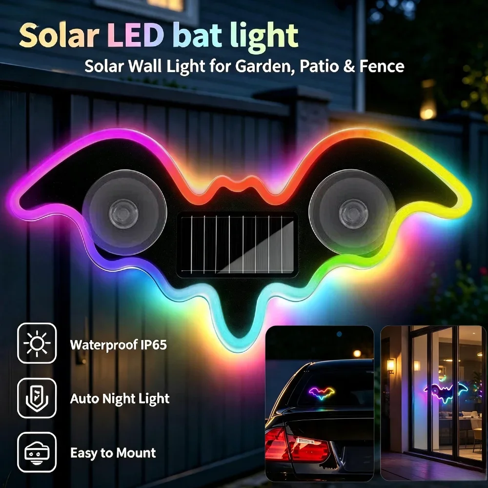 Bat-shaped Universal Car Interior Ambient Light RGB LED Solar Atmosphere Lamp Dynamic Gradient Decoration Accessory