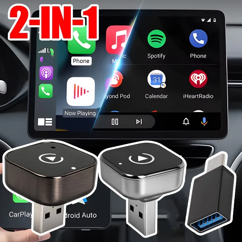 2in1 Auto Wireless Adapter 5Ghz WiFi Type-C/USB Plug Play CarPlay Wireless New Pionray Wireless CarPlay Adapter for Android