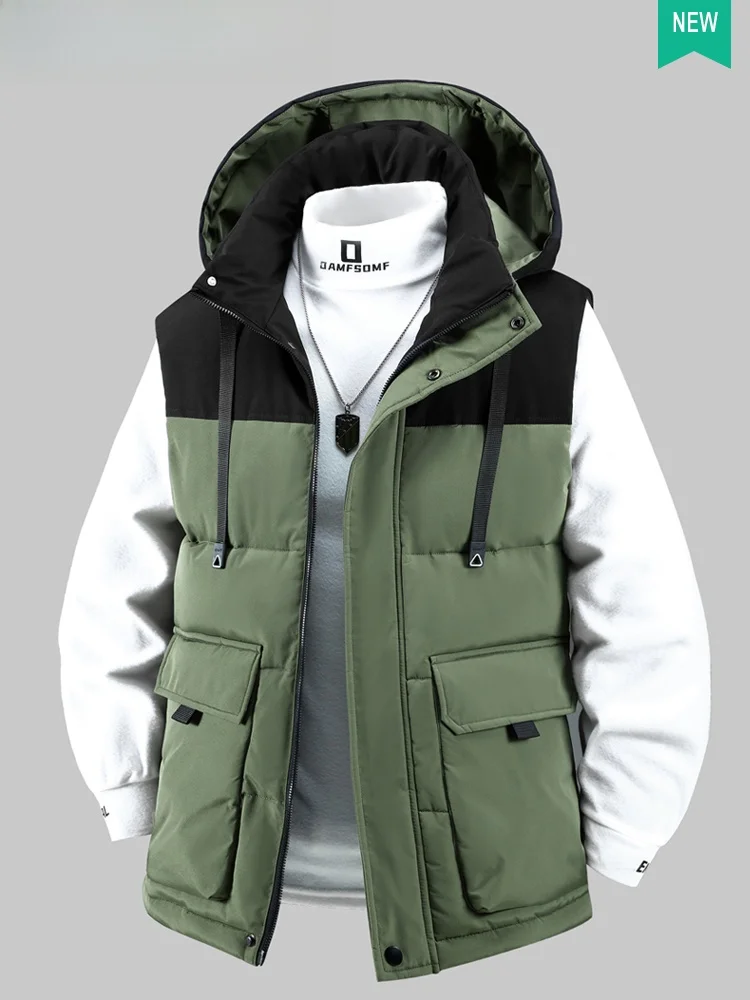 

Мужской утепленный хлопковый жилет для активного отдыха, модный городской стиль, рабочая одежда, с декоративной молнией, из полиэфирного волокна, зимняя куртка
