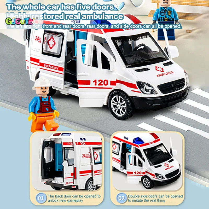 Mini Auto Diecast Krankenwagen Feuer Lkw Polizist Modell Sound Und Licht Fahrzeug Simulation Sammlung Geschenke Jungen Spielzeug