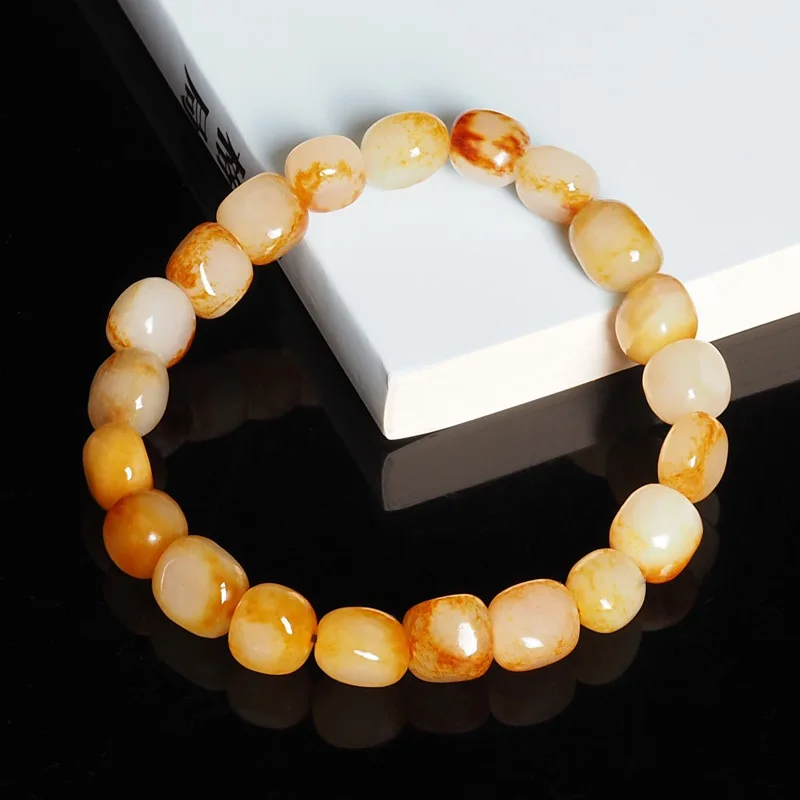 Xinjiang Hetian Jade Pebble Rough Stone about 8mm Huang Qin Single Scattered Beads Small Particle Bracelet for Men