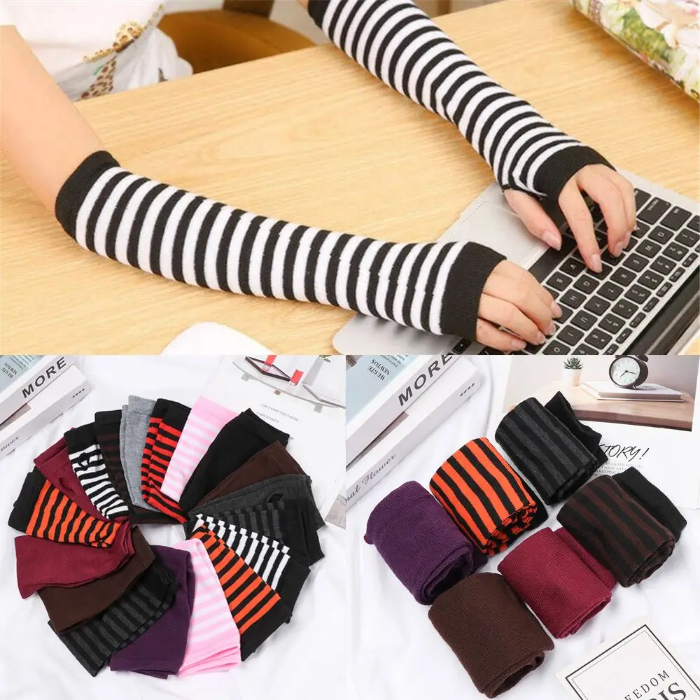 Women Girls Long Sleeve Cotton Elbow Mitten Knitted Gloves Wristband Fingerless Long Glove