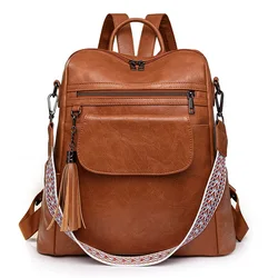 Winter Women Casual Backpack PU Leather School Backpack For Teenager Girls Travel Backpack Vintage Fashion Tassel Shoulder Bags