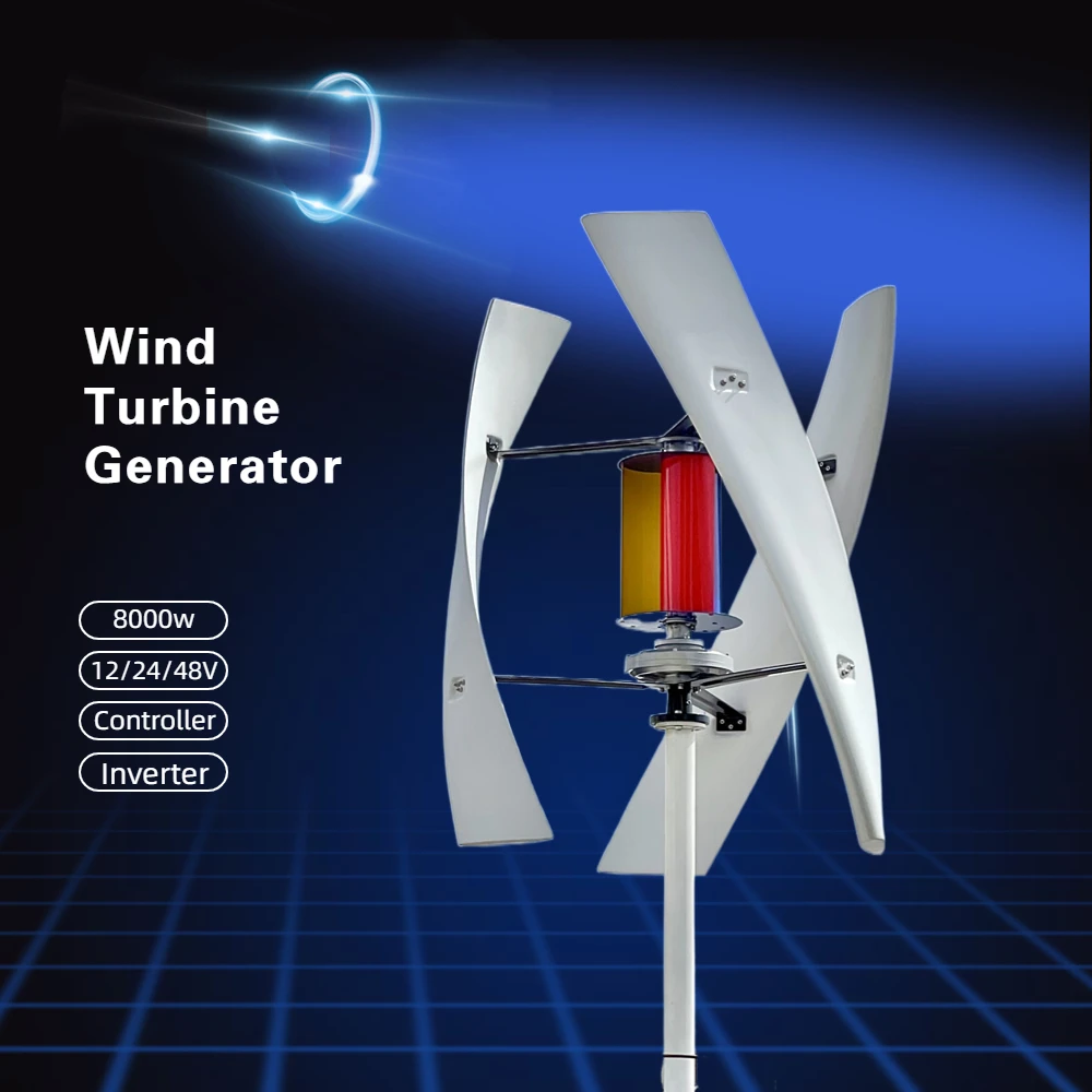 

Vertical Axis Maglev Wind Turbine Generator 5000w 3 Blades Free Energy For Homeuse with MPPT Controller and Off Grid Inverter