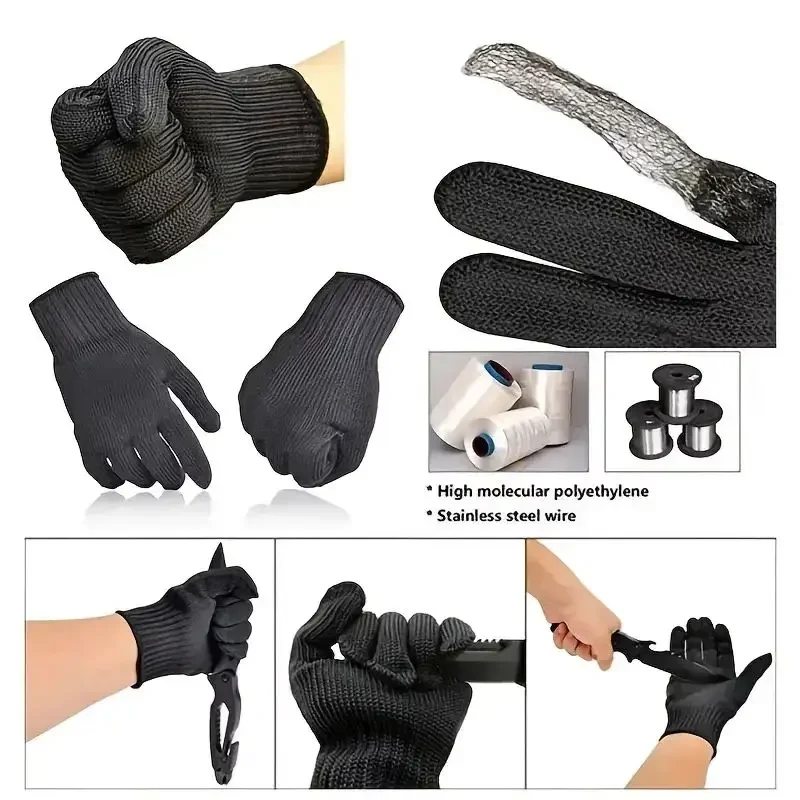 1 Pair Stainless Steel Wire Cut Resistant Anti-Cutting Safety Protective Gloves