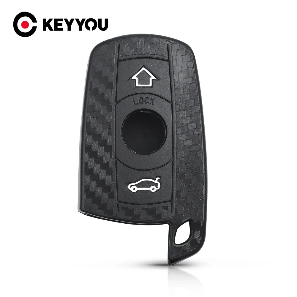 KEYYOU Carbon Fiber Key Case For BMW X1 X5 3 5 Series E90 E91 E92 E60 Silicone Cover