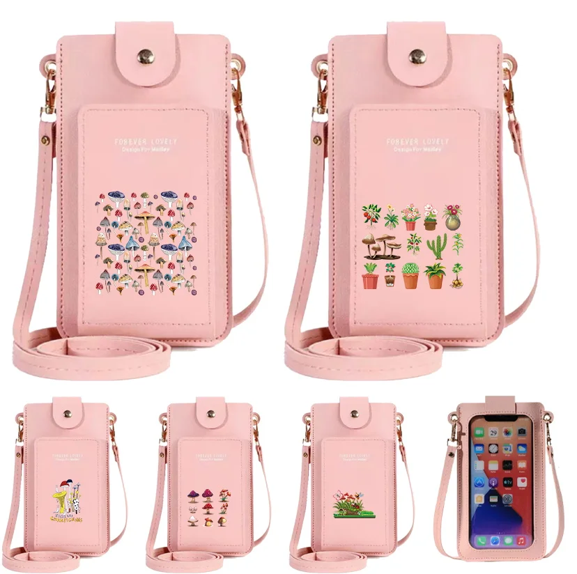 

Mobile Phone Pack Mushroom Pattern Printing Series Daily Portable for Outdoor Use Prevent Phone Falling Crossbody Bag
