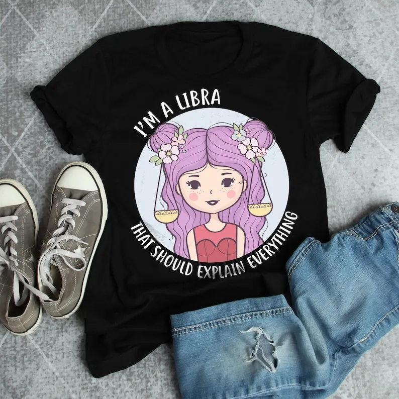 Funny Libra Zodiac Shirt Women Men Horoscope Gift Astrology T-Shirt Birthday Tees Star Sign Saying Graphic Tshirt Cotton Tees