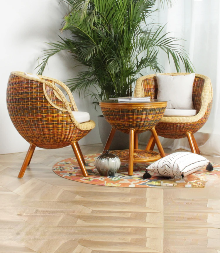 Natural rattan chair three-piece set