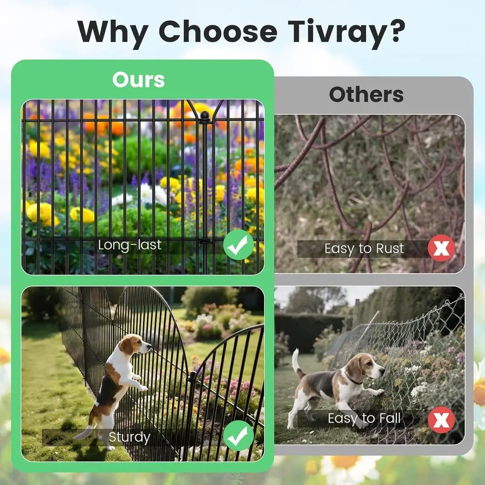 سياج حديقة معدني مقاوم للصدأ بطول 24 قدمًا، 10 قطع، ارتفاع 32 بوصة، حاجز للكلاب والأرنب في الهواء الطلق، لوحة حدودية مزخرفة للفناء