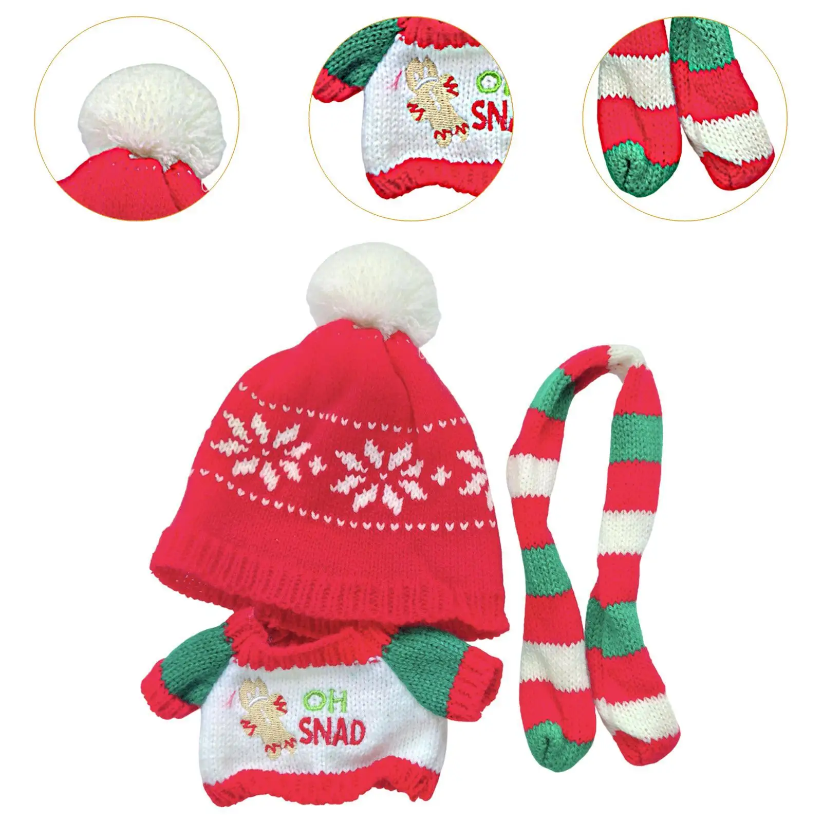 3 peças bonecas camisola de natal com chapéu cachecol traje accs roupas artesanais para bonecas de 20cm menina vestir-se presentes de ano novo