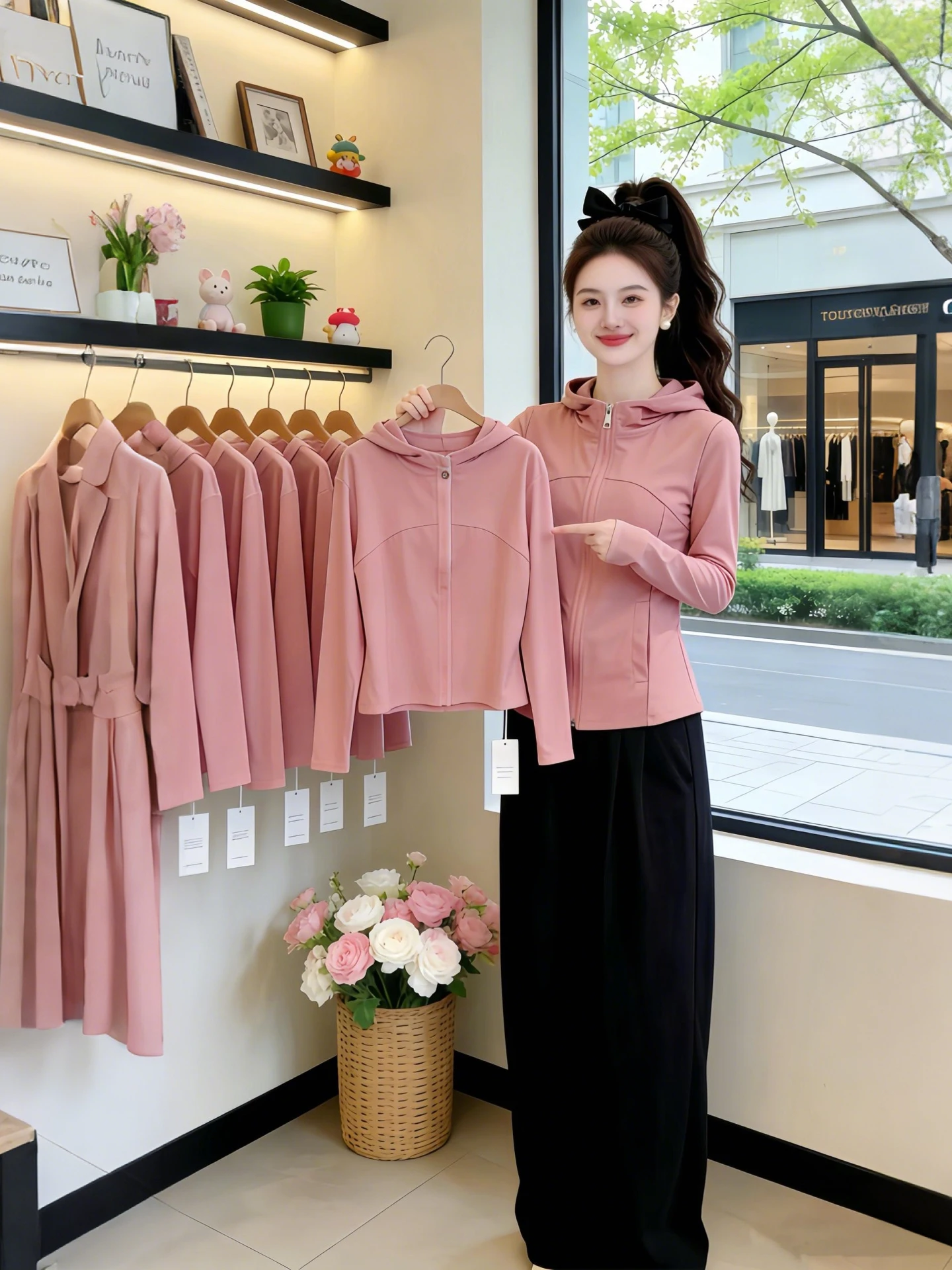 

Slim Fit Zipper Short Jacket Women's Pink Long Sleeve Commute Style Lightweight Spring Summer Outerwear Trendy Ladies Coat