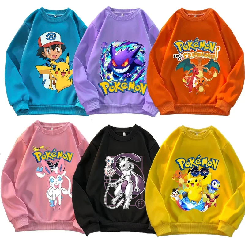 بيكاتشو كم طويل بوكيمون بلوزات Charizard الأطفال Gengar الكرتون أنيمي ملابس كاجوال صبي فتاة موضة الاطفال بلايز هدية