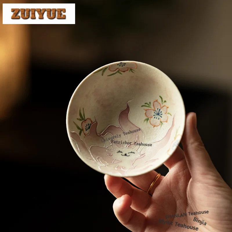 90ml Hand-painted Nine-tailed Fox Teacup Elegant Tea Bowl Mug Tea-tasting Personal Cup Jianzhan Master Cups Tea Ceremony Craft