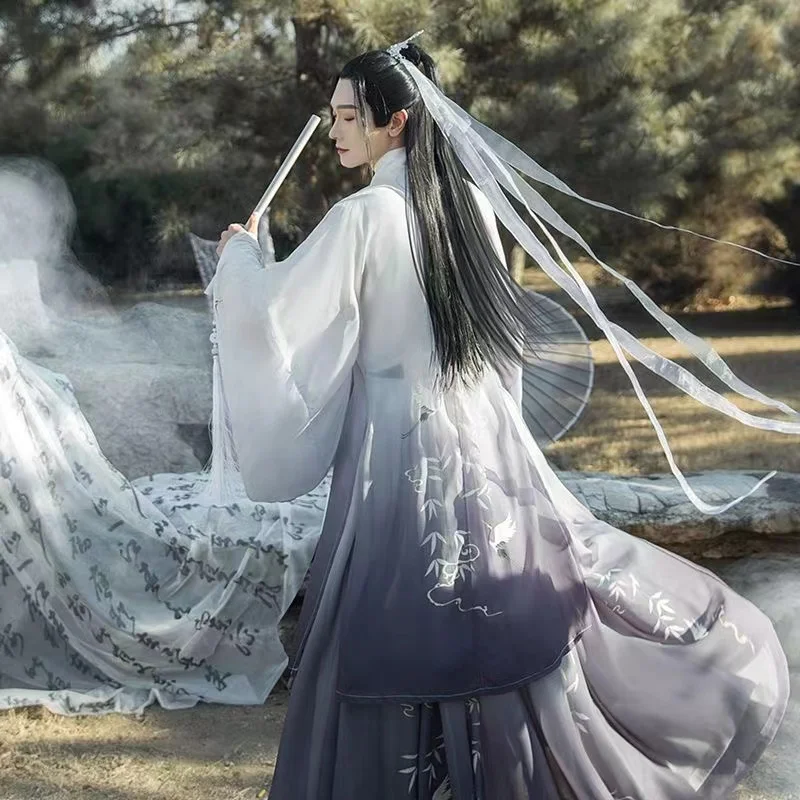 Hanfu-traje de espadachín con cuello cruzado para hombre y mujer, ropa de estilo chino tradicional, ropa de época Weijin Original, bata de Cosplay