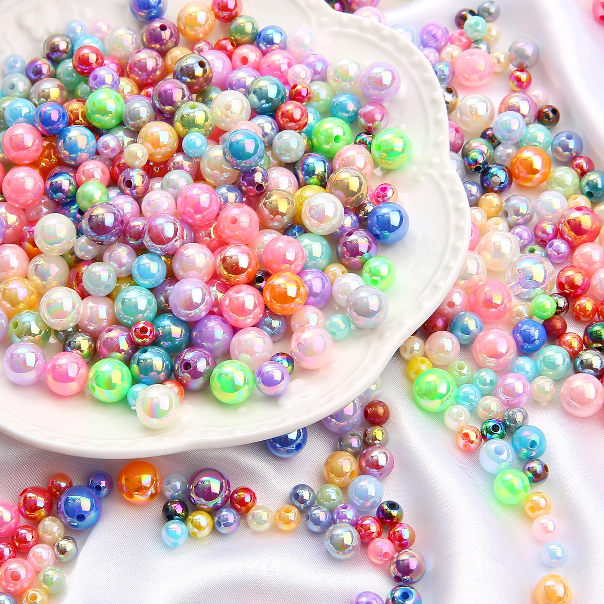 6/8/10mm Plastic Plated AB Color Beads Shiny Acrylic Loose Spacer Beads for DIY Jewelry Making Necklace Bracelet Accessories