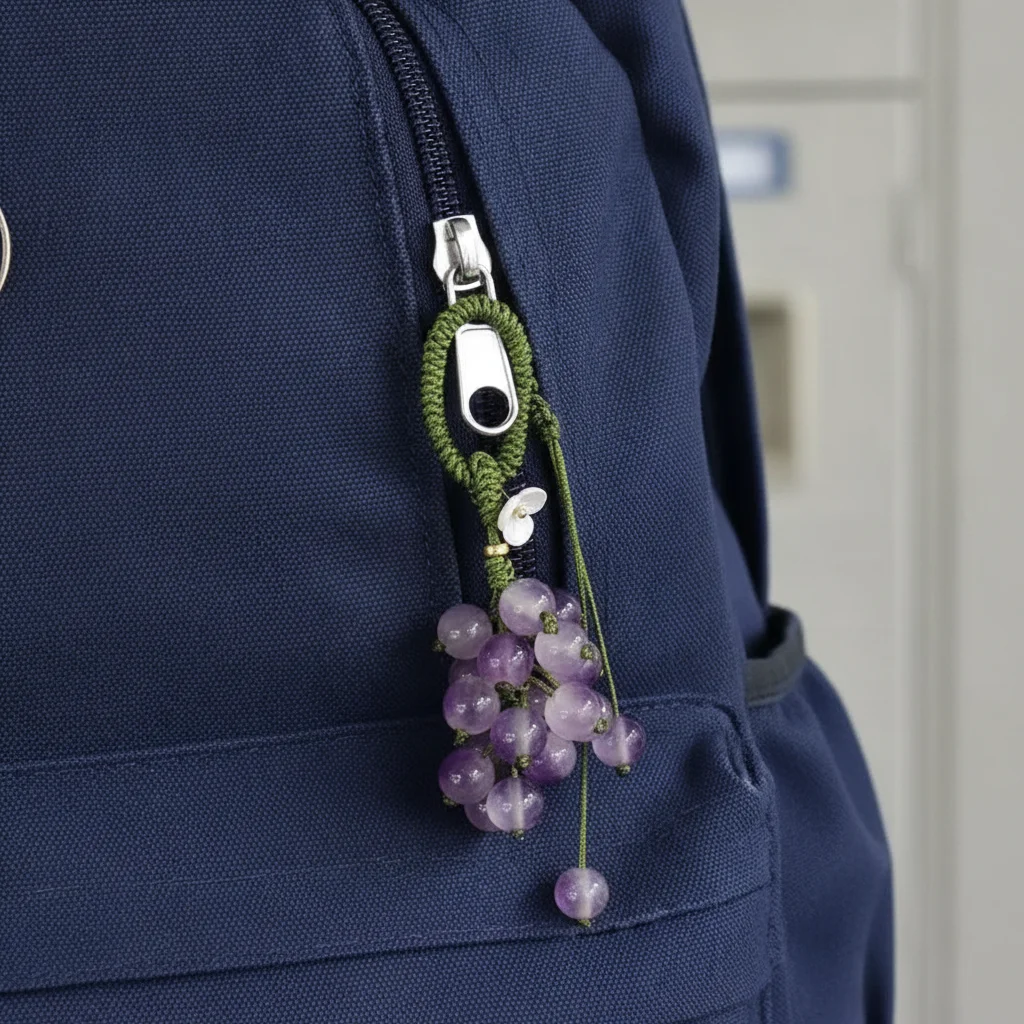 Elegant Grape Cluster Pendant Alloy Green Crystal Grape Phone Chain Purple Polyester Gradient Beads Woven Pendant