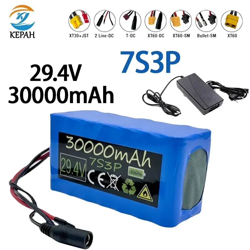 

New 24V 30000mAh 7S3P 18650 29.4V 30000mAh Li-ion Battery Pack for wheelchairs power Li-ion Replacement Battery + 2A Charger