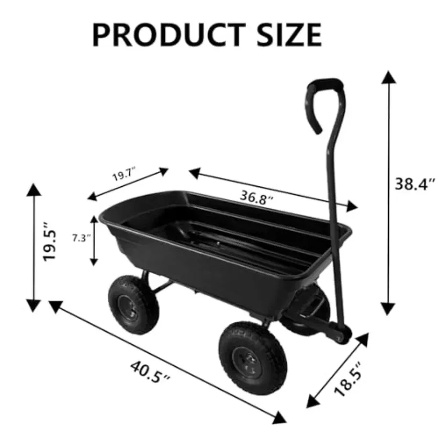 Garden Dump Cart, Heavy Duty Outdoor Garden Wagon with Quick Release and 10-Inch Flat-Free All-Terrain Wheels, Utility Wagon fo