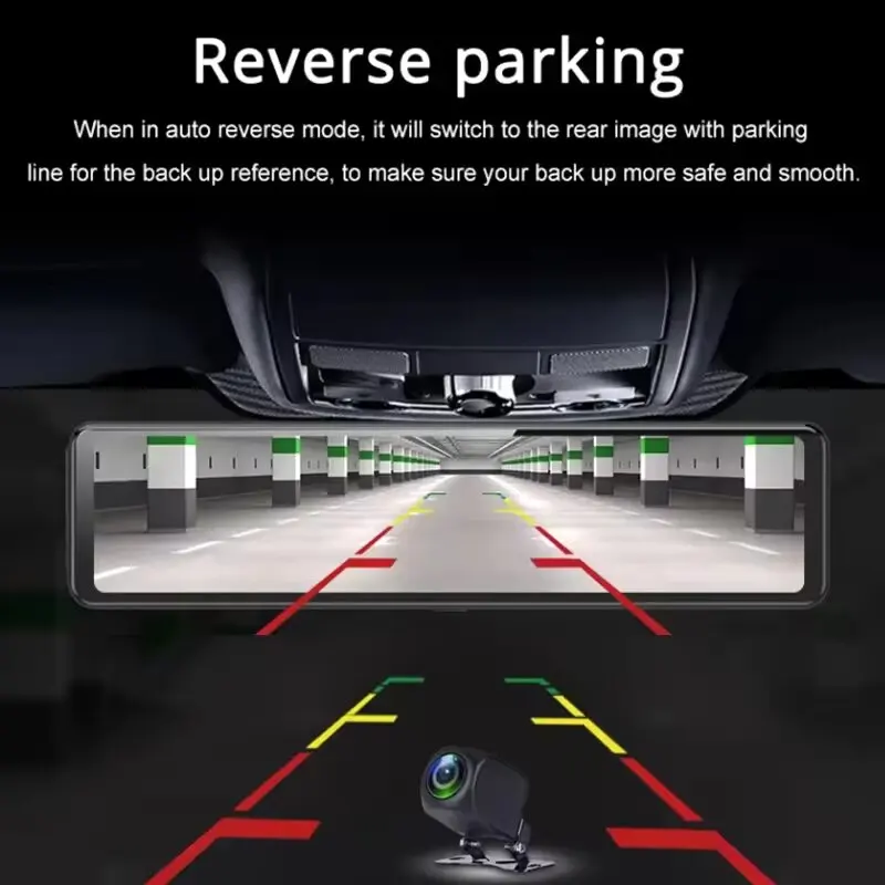 12 بوصة 4k الأمامي والخلفي جهاز تسجيل فيديو رقمي للسيارات شاشة تعمل باللمس داش كام مرآة 2 قناة واي فاي نظام تحديد المواقع داشكام عدسة مزدوجة الذكية 4k مرآة داش كام