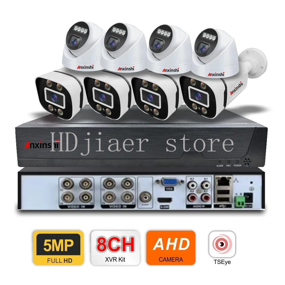

5MP 8Ch 5-in-1 DVR CCTV System – AHD Bullet & Dome Cameras, Wired Outdoor Night Vision Security Recording Kit