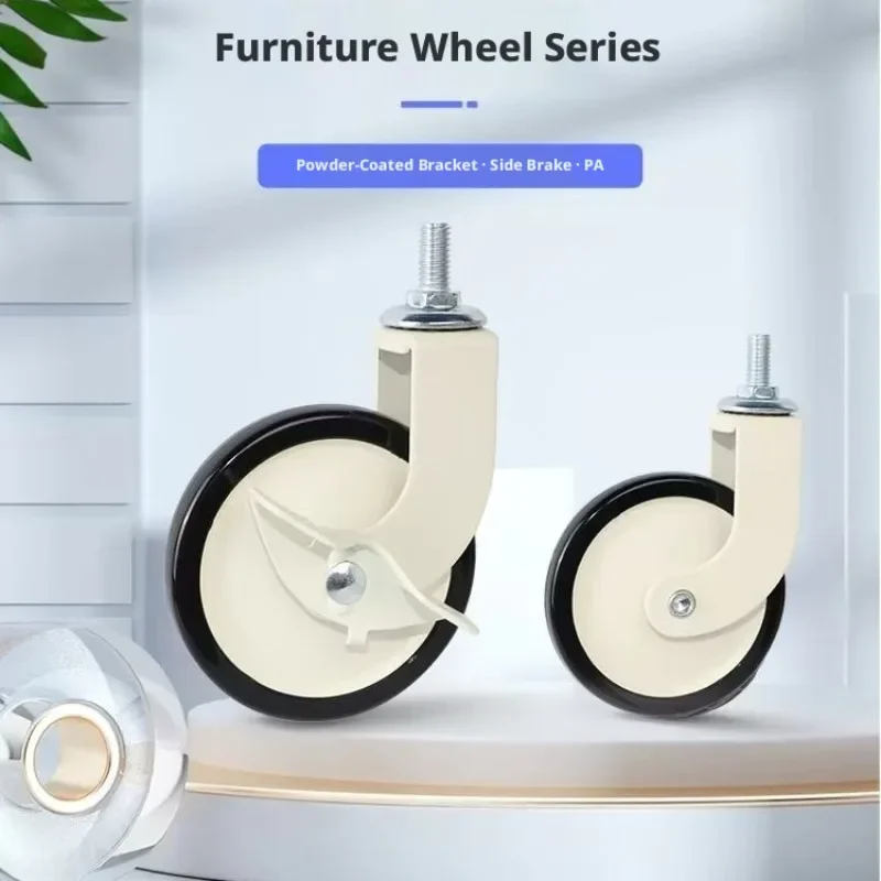 4 Pcs Wheels Screw M8 Universal Silent Rubber Pulley Bearing 150kg Cart Wheel Heavy Furniture Caster