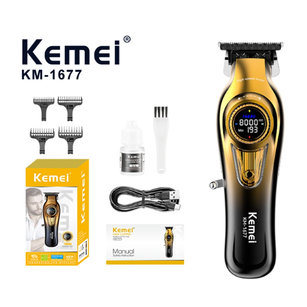 Kemei Hair Clippers Smart Digital Display Electric Trimmer Hair Clipper High-speed Engraving Scissors, KM-1677