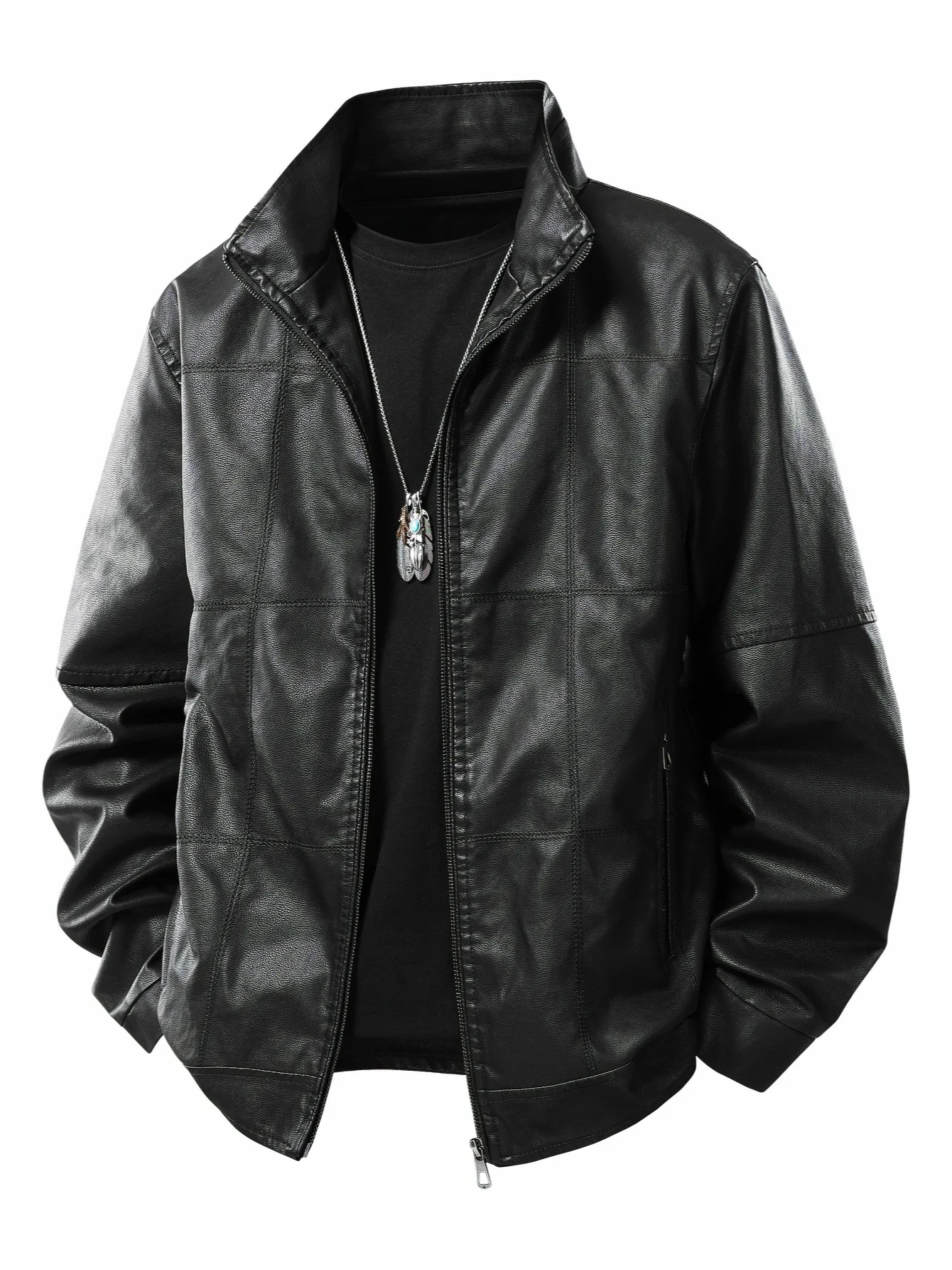 Stand-up Collar Leather Jacket Simple Versatile