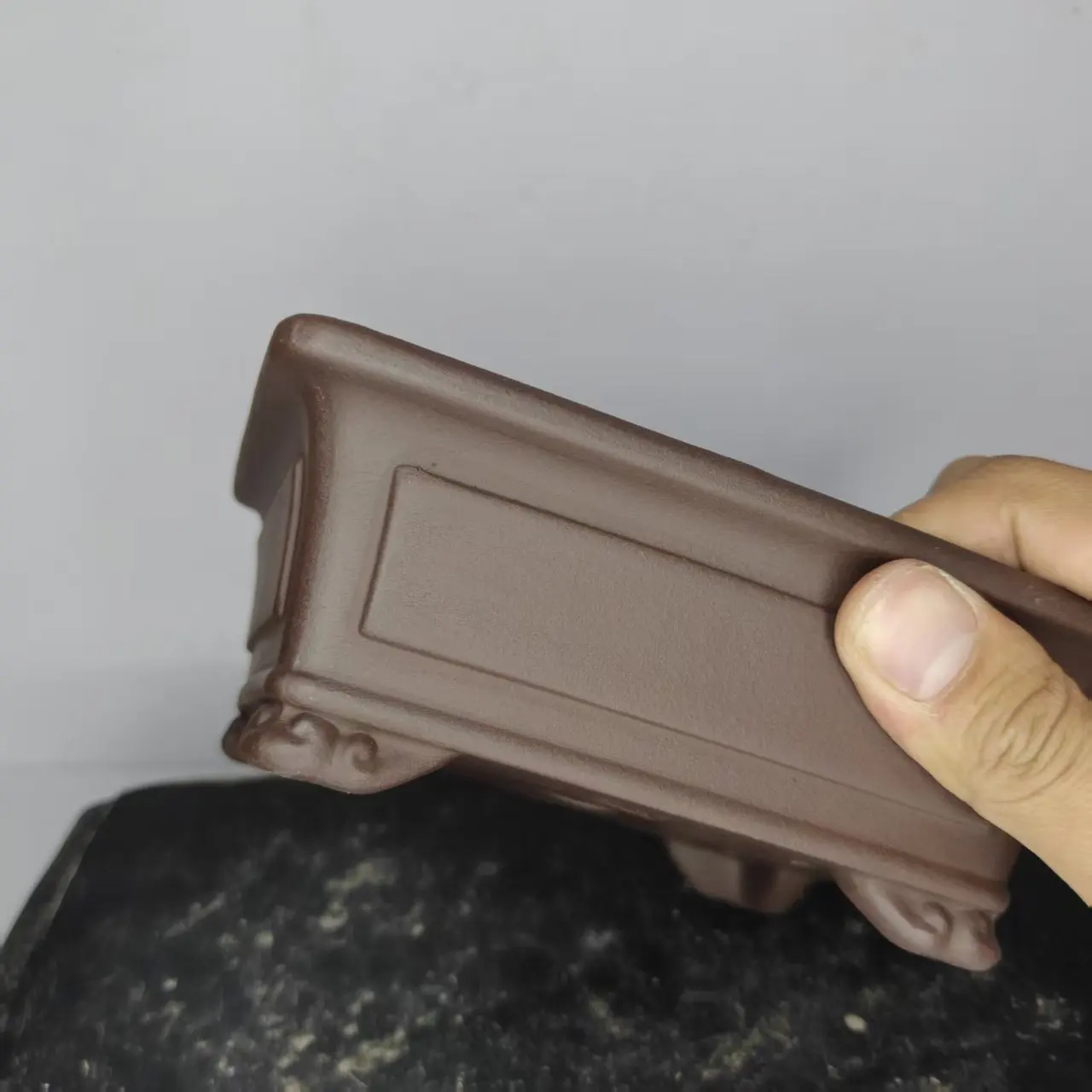 2026 New Popular Rectangle Unglazed Purple Sand Bonsai Pot With Cloud Feet