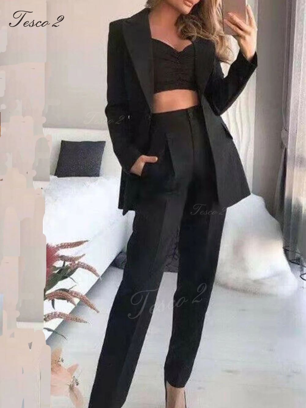 

Elegant Women's Suit Slim Fit Sharp Cut Single Button Peak Lapel Women Suit 2 Piece Jacket Blazer Pants For Spring Autumn