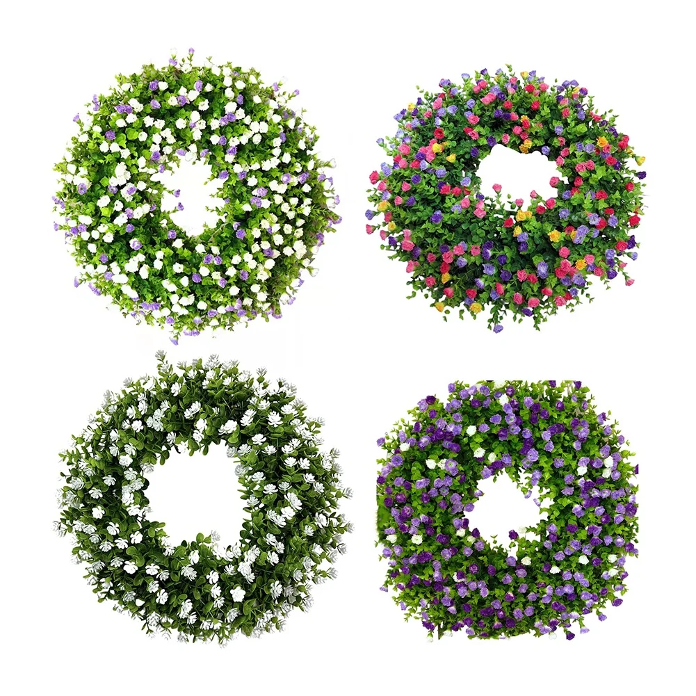 35cm Artificial Wildflower Wreath Handmade Colorful Spring Summer Floral Garland Background Wall Window Decor Front Door Wedding