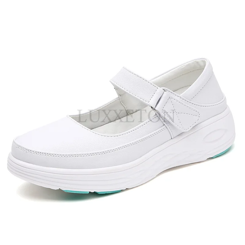 Genuine Leather Air Cushion Nurse Shoes for Women Spring Soft Soled Breathable Thick Soled Women Shoes White Medical Shoe