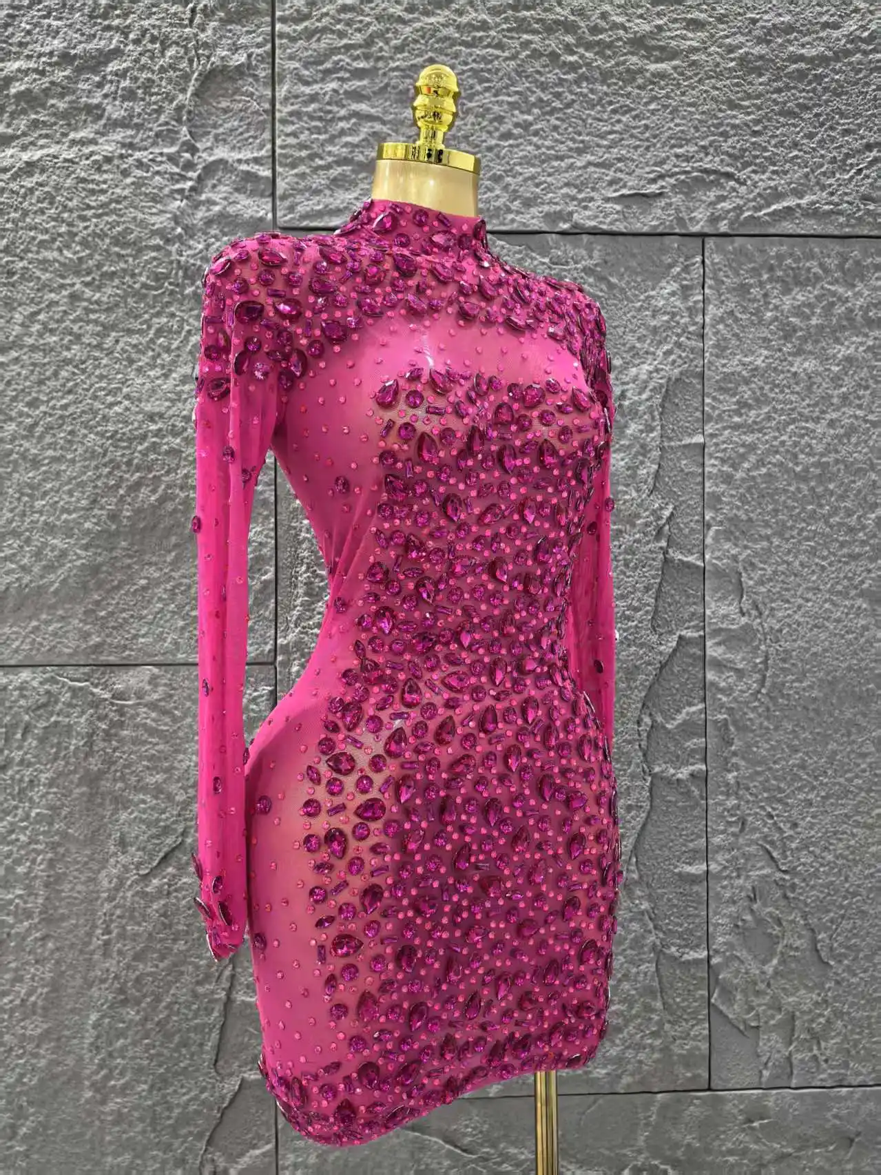 Kristall Diamanten Sexy Mesh Durchsichtig Mini Kleid 2025 Frauen Elegante Party Kostüm Sänger Bühne Leistung Outfi